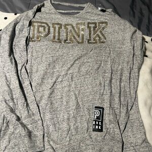 PINK Victoria's Secret Gray Shirt with Gold Accents